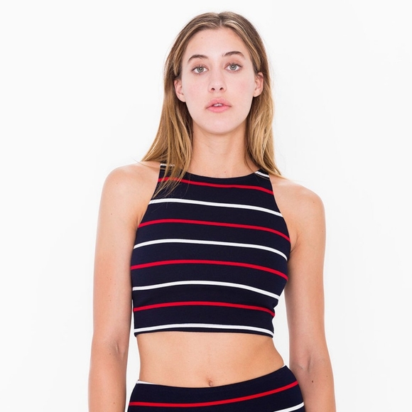 American Apparel Tops - GUC American Apparel Navy Striped Ponte Crop Top M